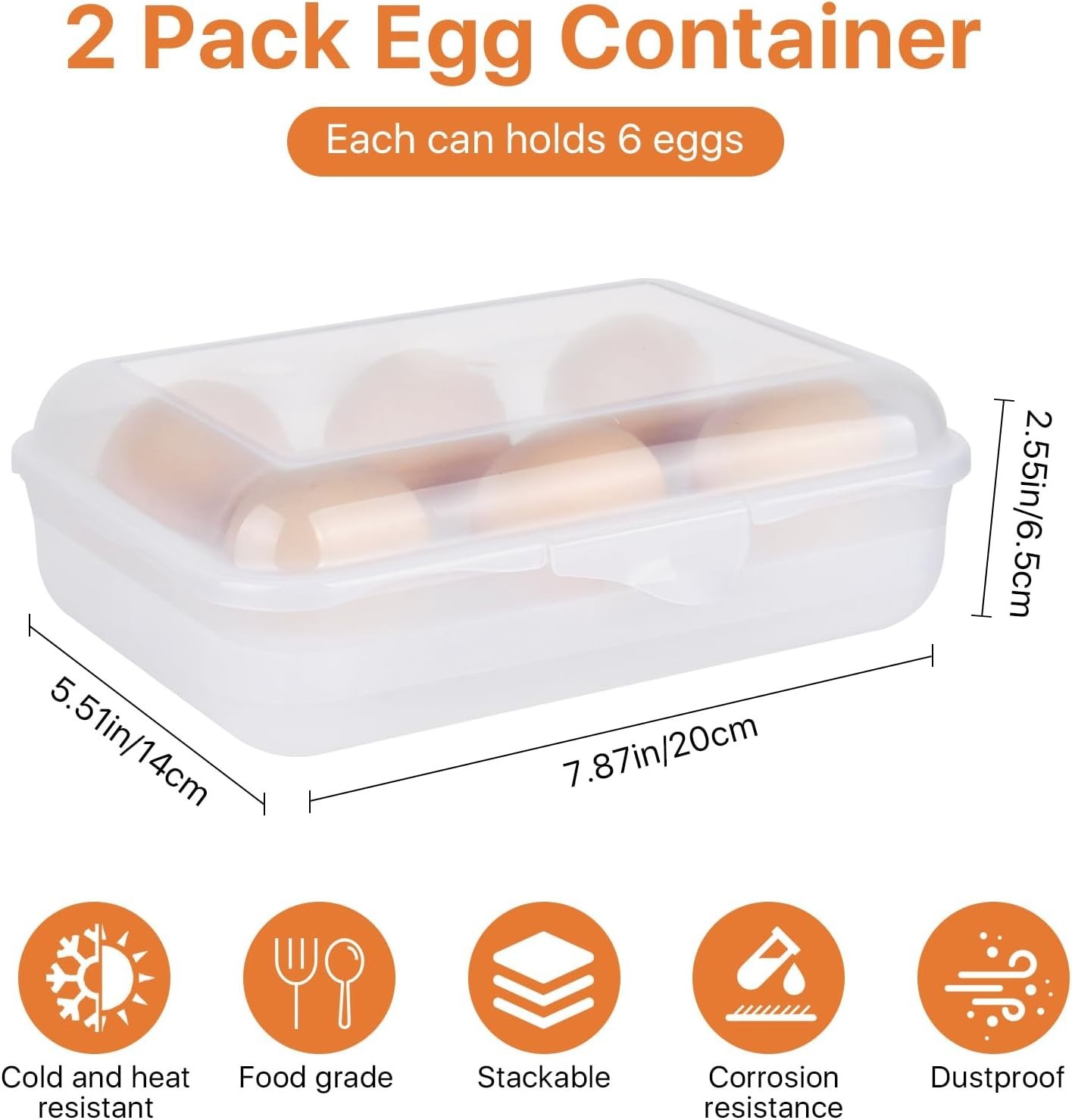 2 Pack 6 Grid Egg Holder, Plastic Egg Container for Fridge, Shockproof Leak-p…