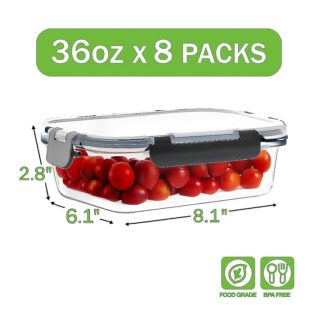 8 Pack 36oz Large Glass Meal Prep Containers with lids, Glass Food Storage Co…