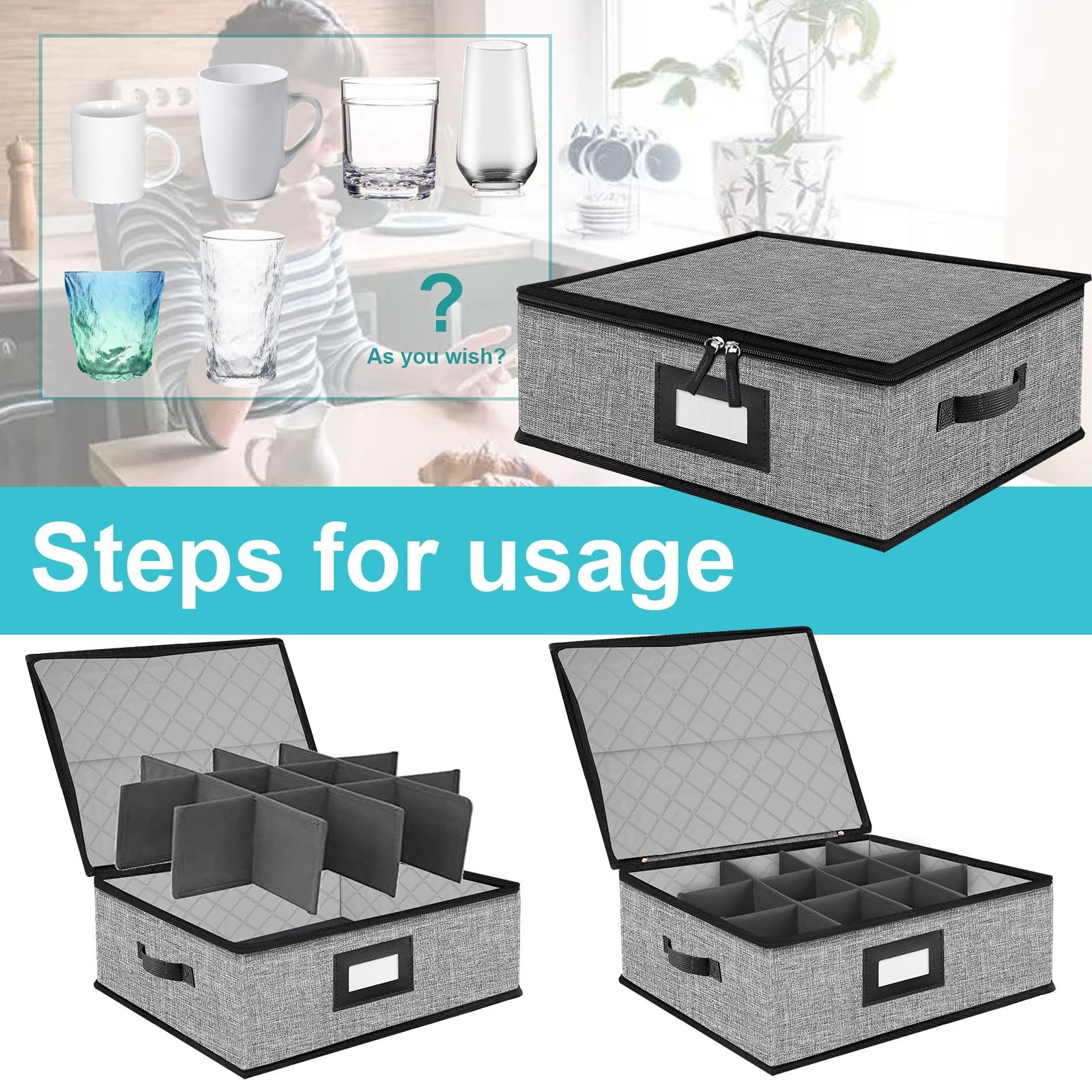 ouruer 5 PACK China Storage Containers-Quilted Mug Storage and Moving Boxes f…