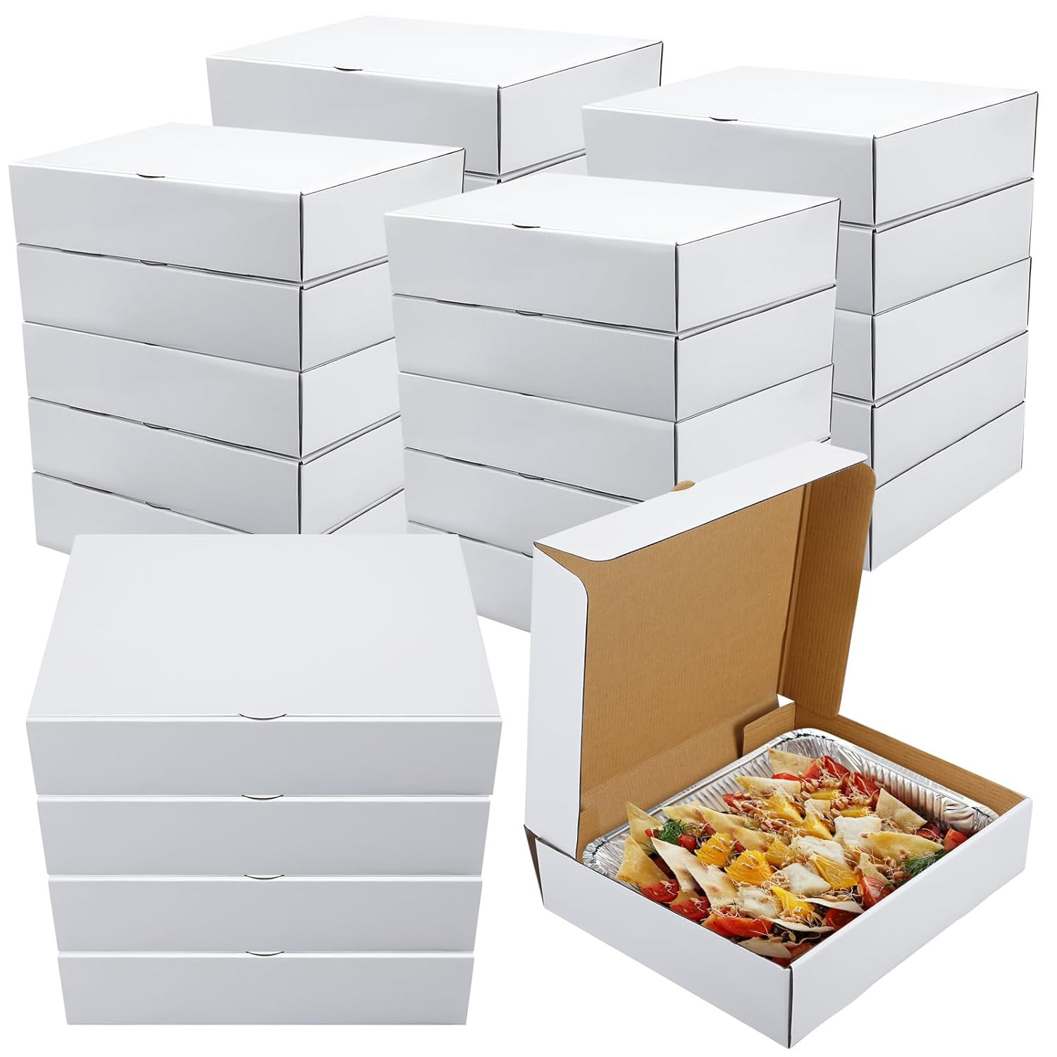 Watersay 25 Pack Half Pan Corrugated Catering Box 13” X 10-7/8” X 3” White Se