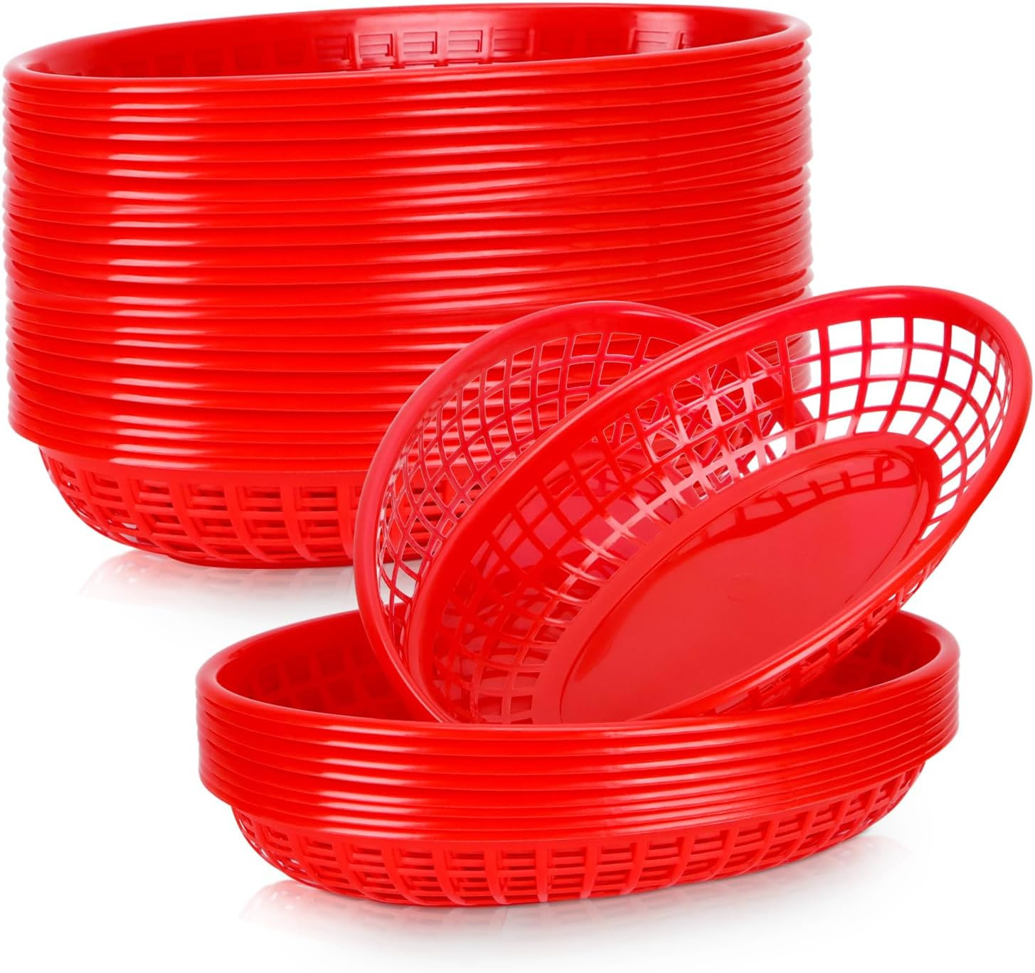 50 Pack Plastic Fast Food Baskets – Bread Fry Baskets Serving Tray for Hot Dogs