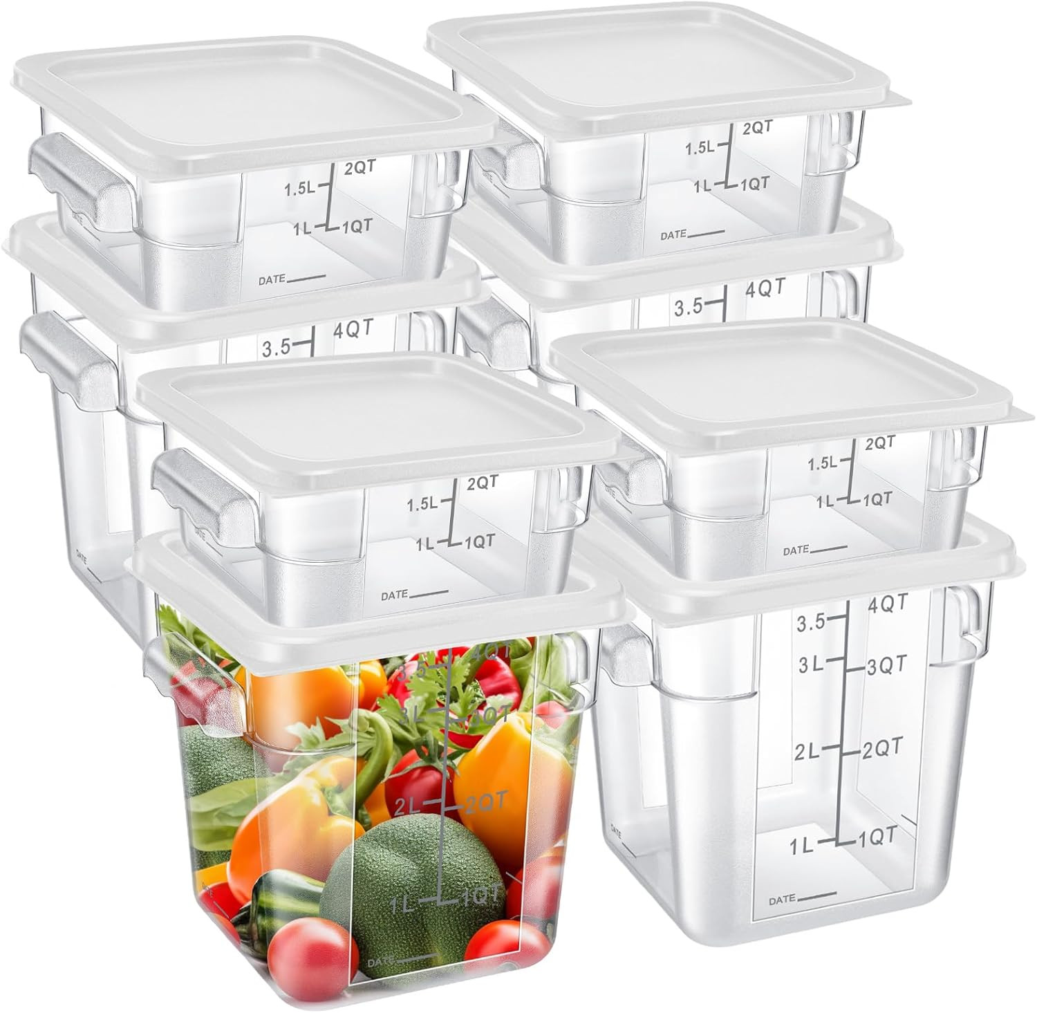8 Pcs Food Storage Container with Lids Set 2Qt and 4Qt Square Clear Commercial C