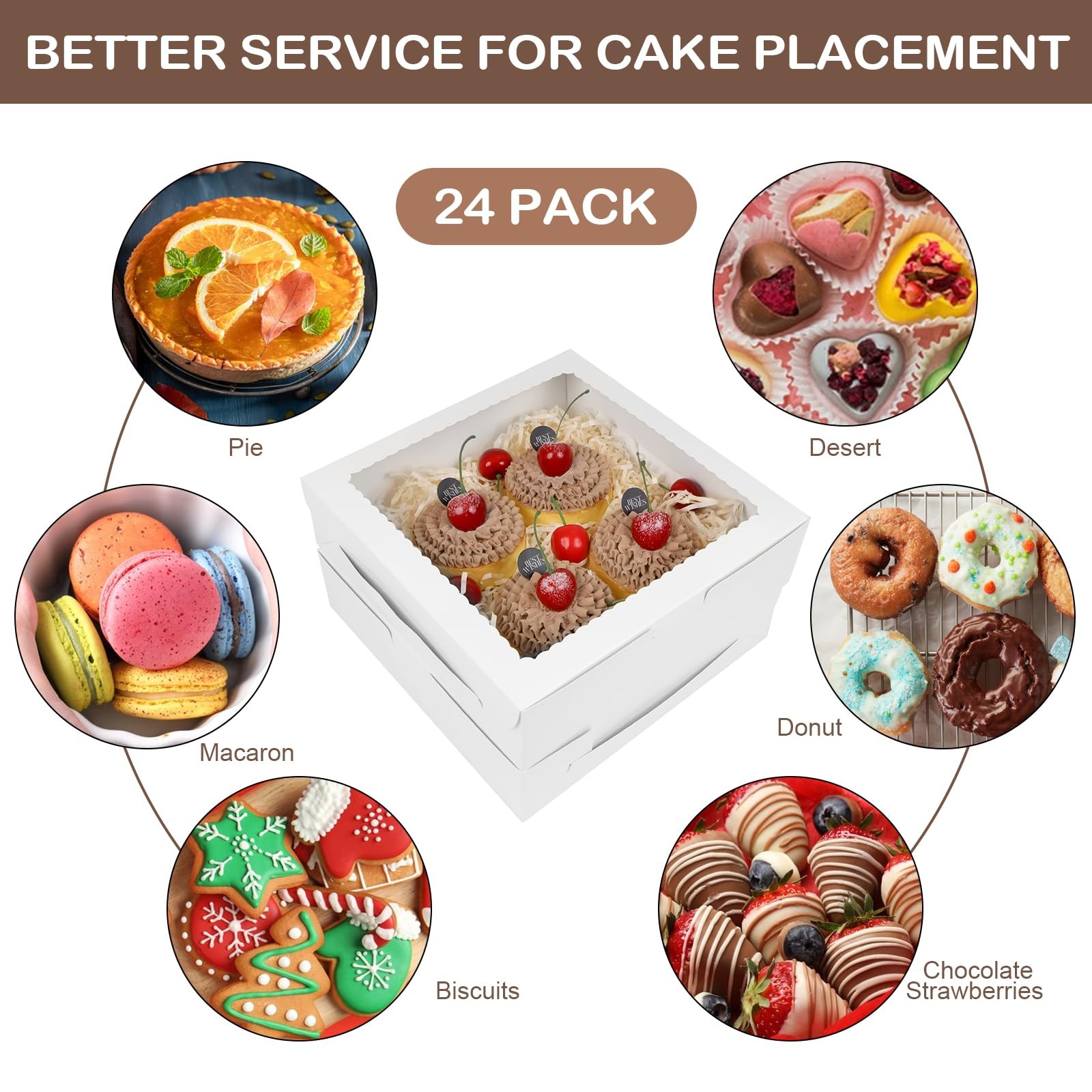 24 PCS Pie Boxes White Bakery Cake With Window 9x9x2.5 Inch Donuts Cookies