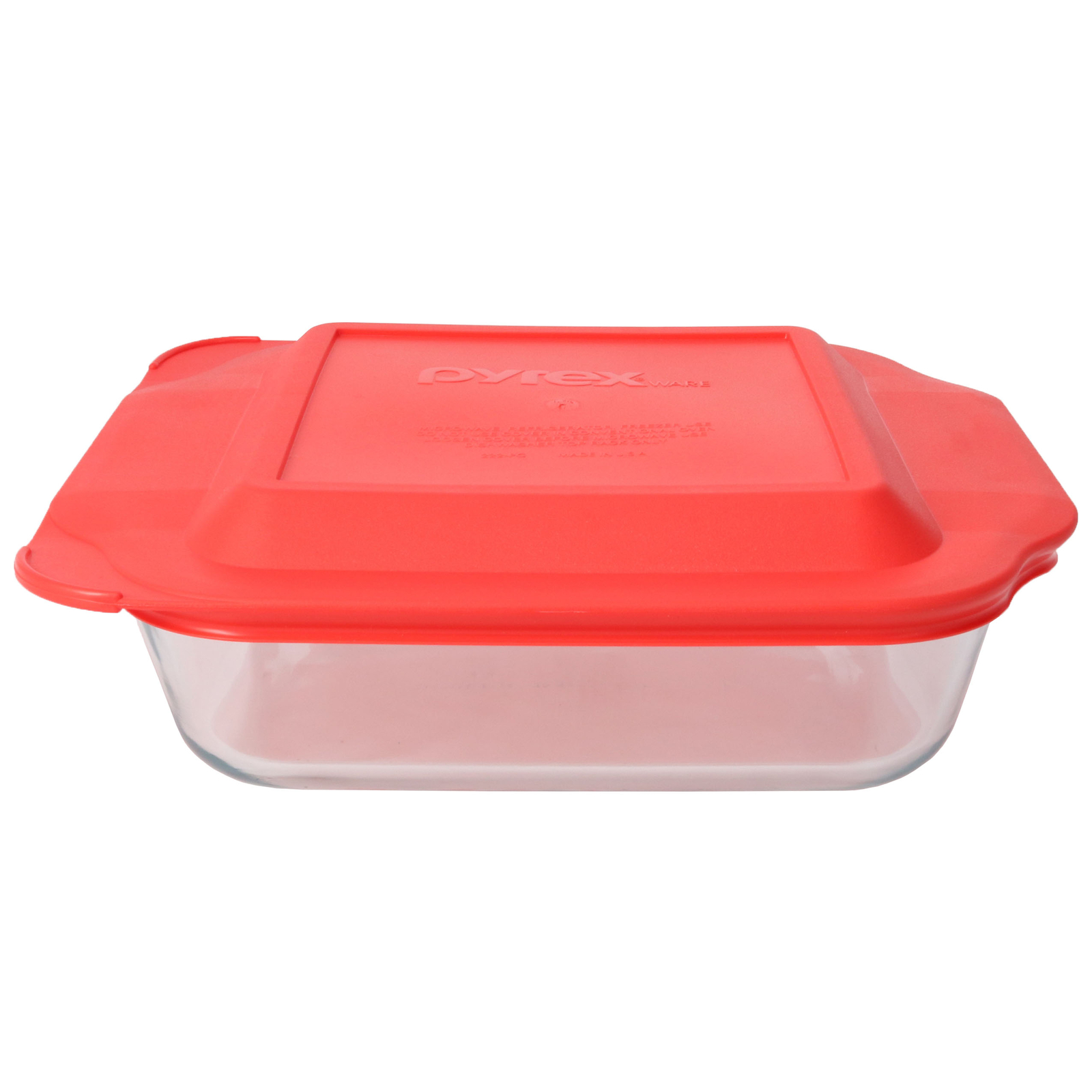 Pyrex (1) 222 2qt Glass Baking Dish & (1) 222-PC Red Food Storage Lid