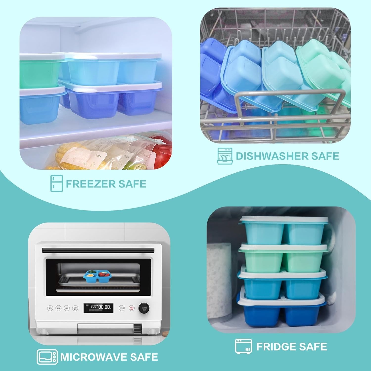 Durable 4-Compartment Food Containers for Office and Travel – 4 Pack Bento Boxes