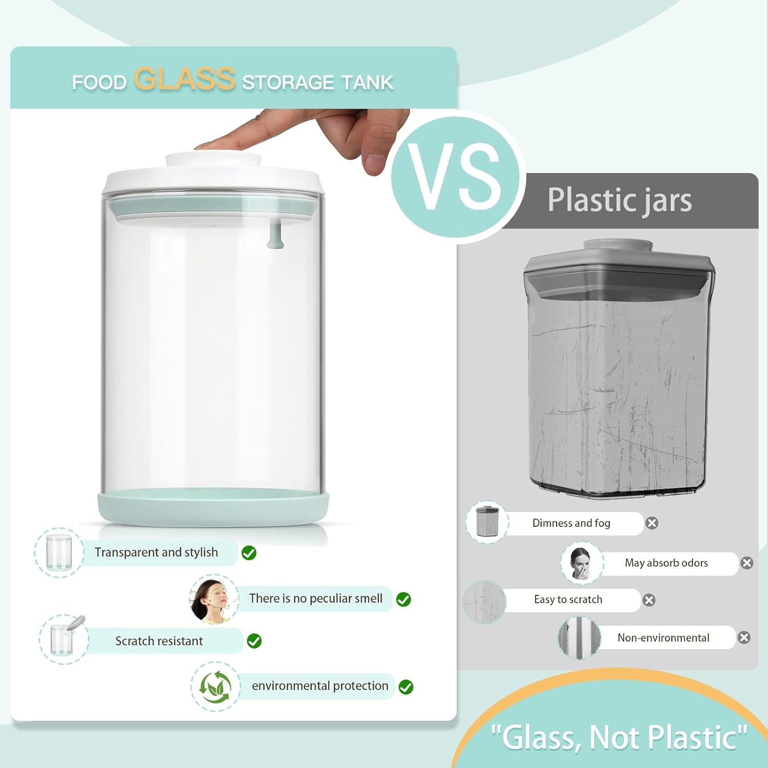 Dog Treat Container Airtight Jar 2.2Qt/2L, Glass Food Jars with One-Touch Lid