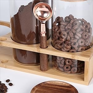 Sealed Glass Food Storage Containers with Airtight Wood Lids and Scoops for