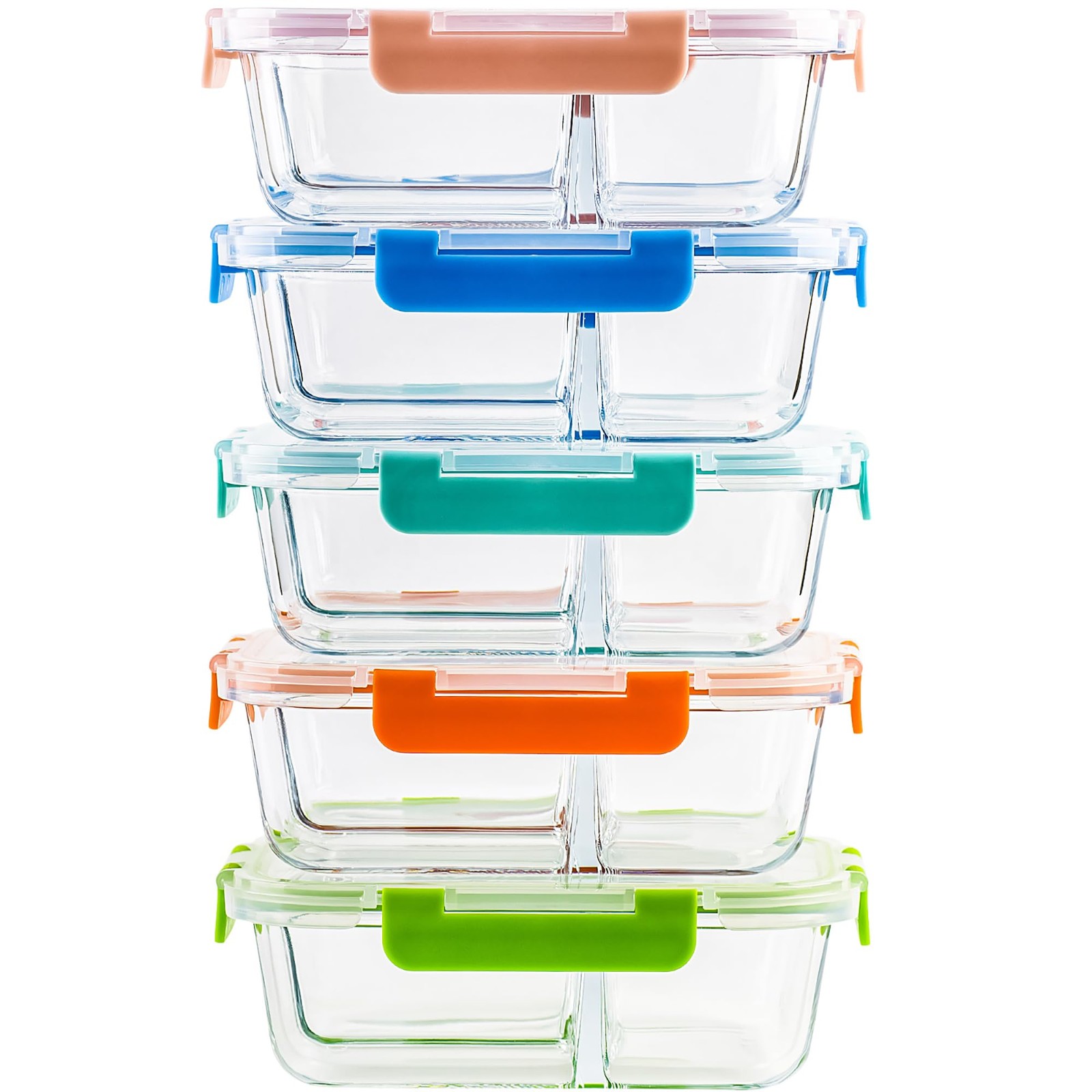 5-Pack,3 Compartment Glass Meal Prep Containers Set,34oz, Divided Food Storag…