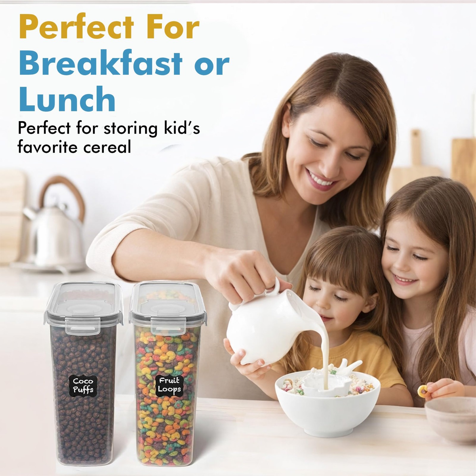 2 Pack (15.4 Oz Cereal Capacity) Small Airtight Cereal Containers Storage w/Lids