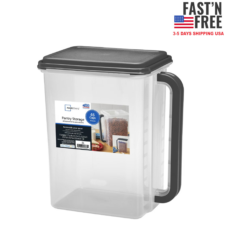 Mainstays Bulk Canister Holds 46 Cups – Dark Gray Lid and Handle, Food Storage