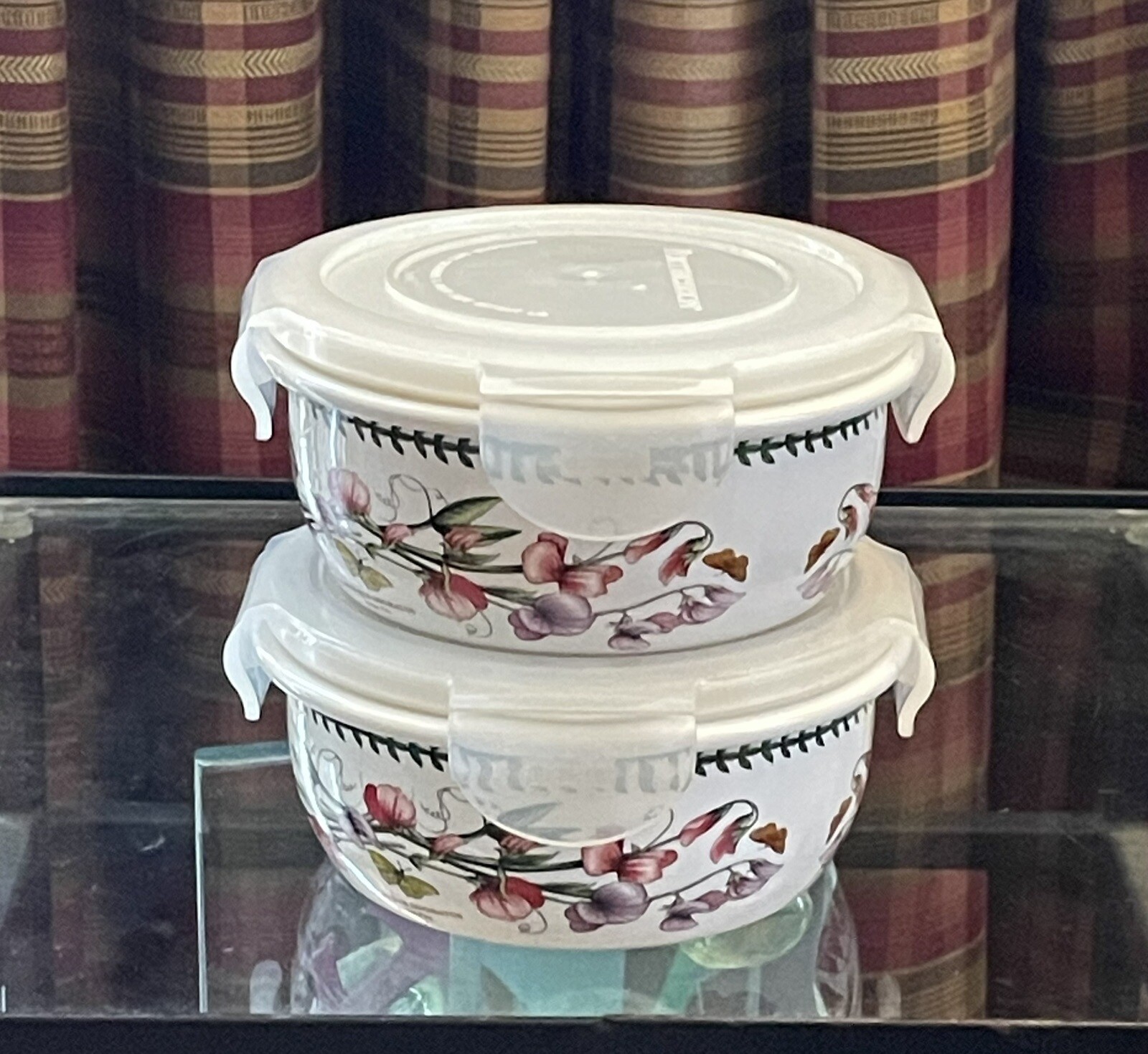 2 Portmeirion Botanic Garden Sweet Pea Round Storage Containers 5″