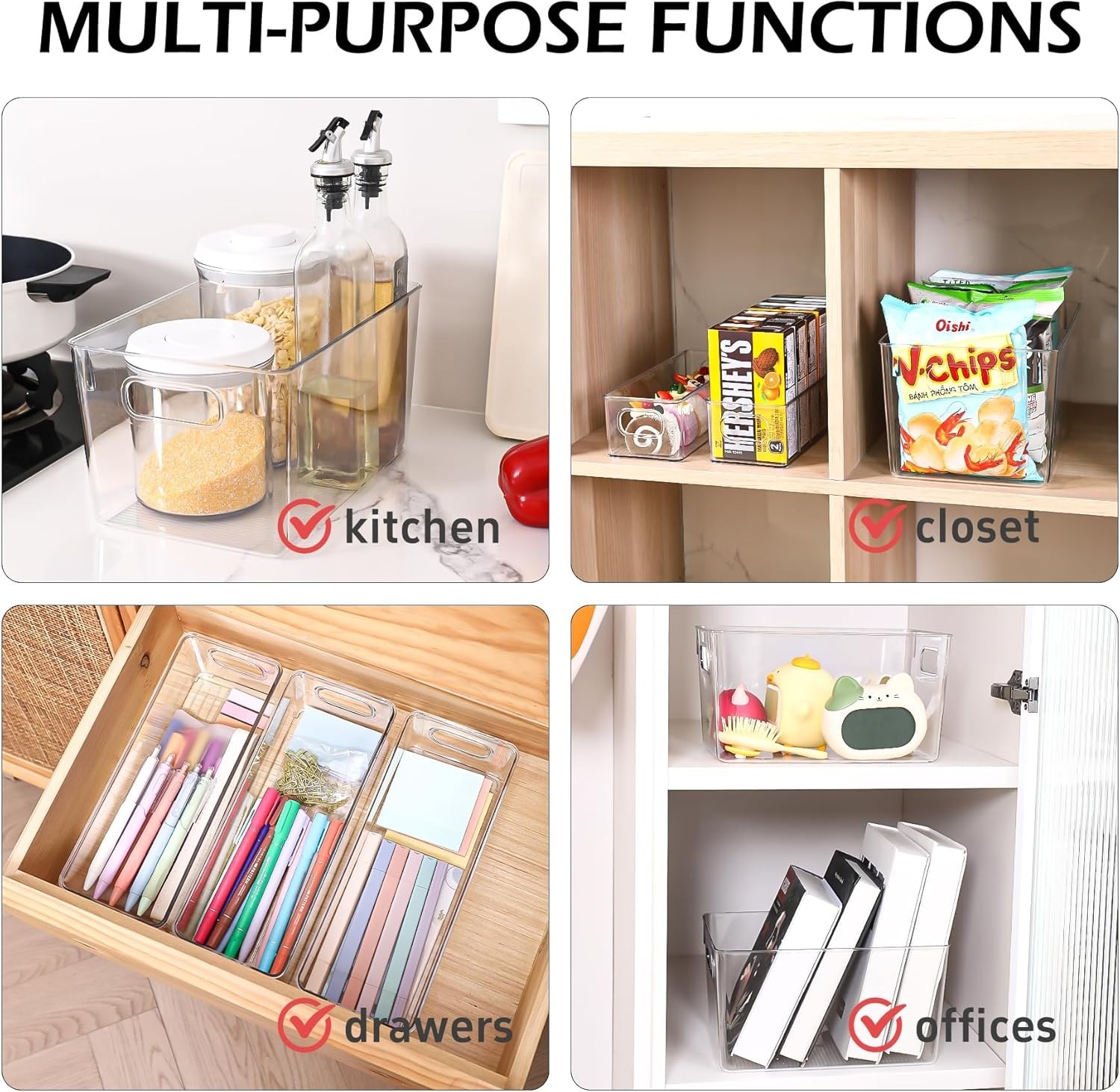 Clear Plastic Storage Bins 8 Pack – Pantry Organizers and Storage,