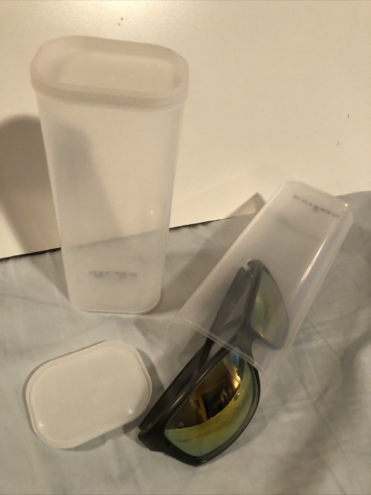 2 Plastic Canisters, Snap On Lids, Rounded Rectangle Shape, about 6.5” long