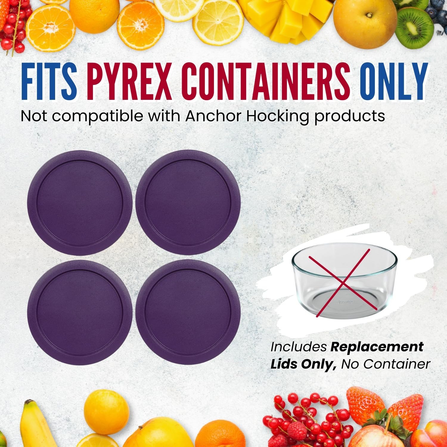Airtight 4-Cup Glass Food Storage Container Lids – 6-Inch Round Plastic Covers (