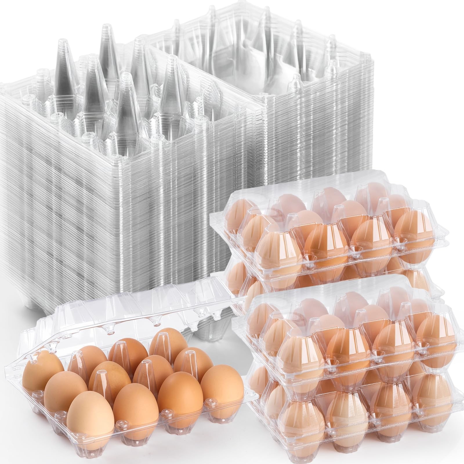 60 Pack Plastic Egg Cartons 12 Count, Clear One Dozen Egg Cartons Cheap Bulk for
