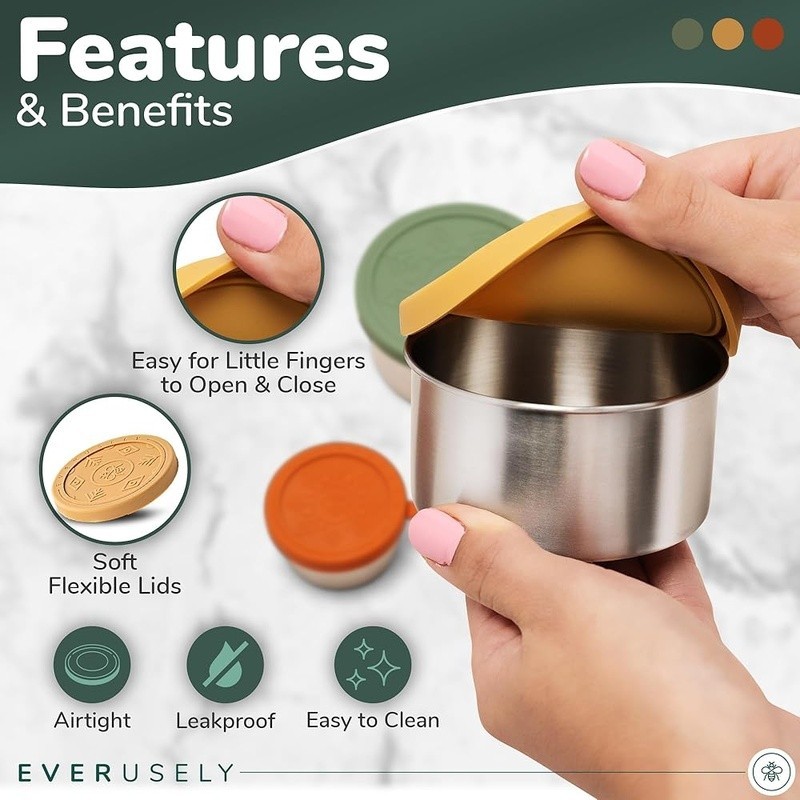 Leakproof Stainless Steel Containers Set Portable Easy Clean Family Friendly New