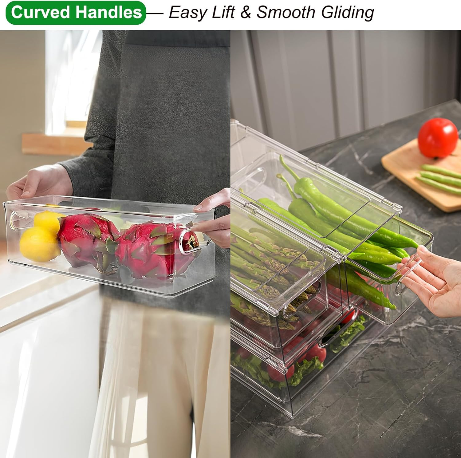 Taiuloo 2 Pack Stackable Refrigerator Organizer Bins with Pull-… Fast USA SHIP