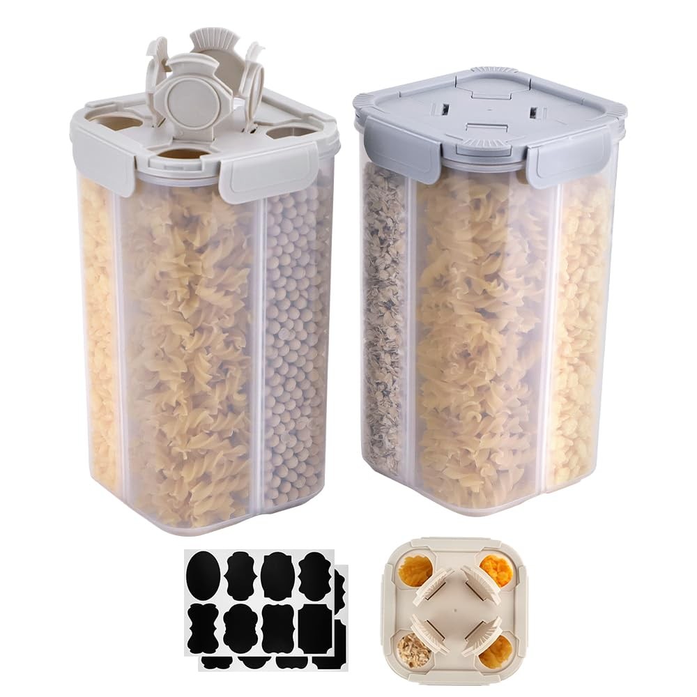 2 Packs Pasta Cereal Storage Containers, 2.5L Airtight Grain Dispenser with L…