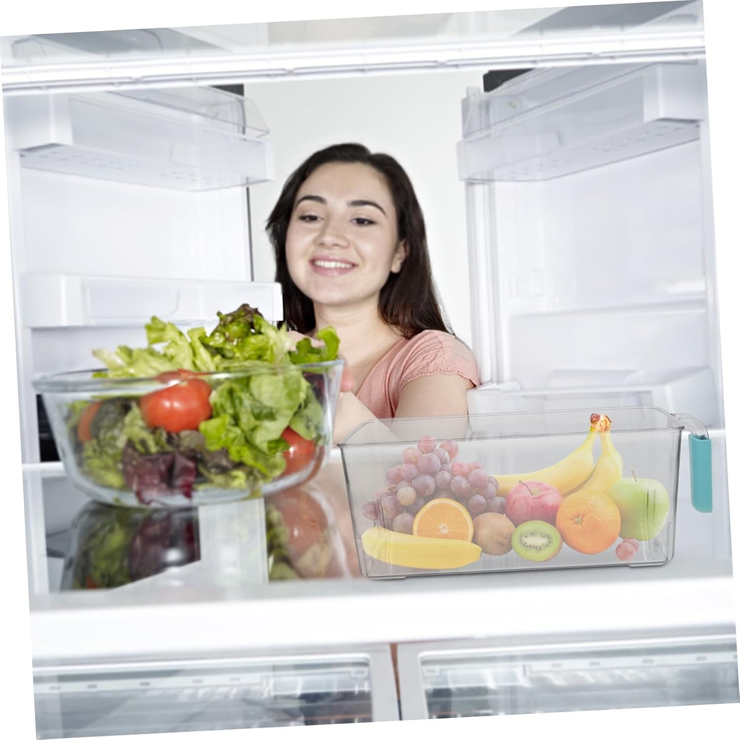 Fridge Organizer Bin Lid Handle Design Capacity Food Storage Container for Fr…