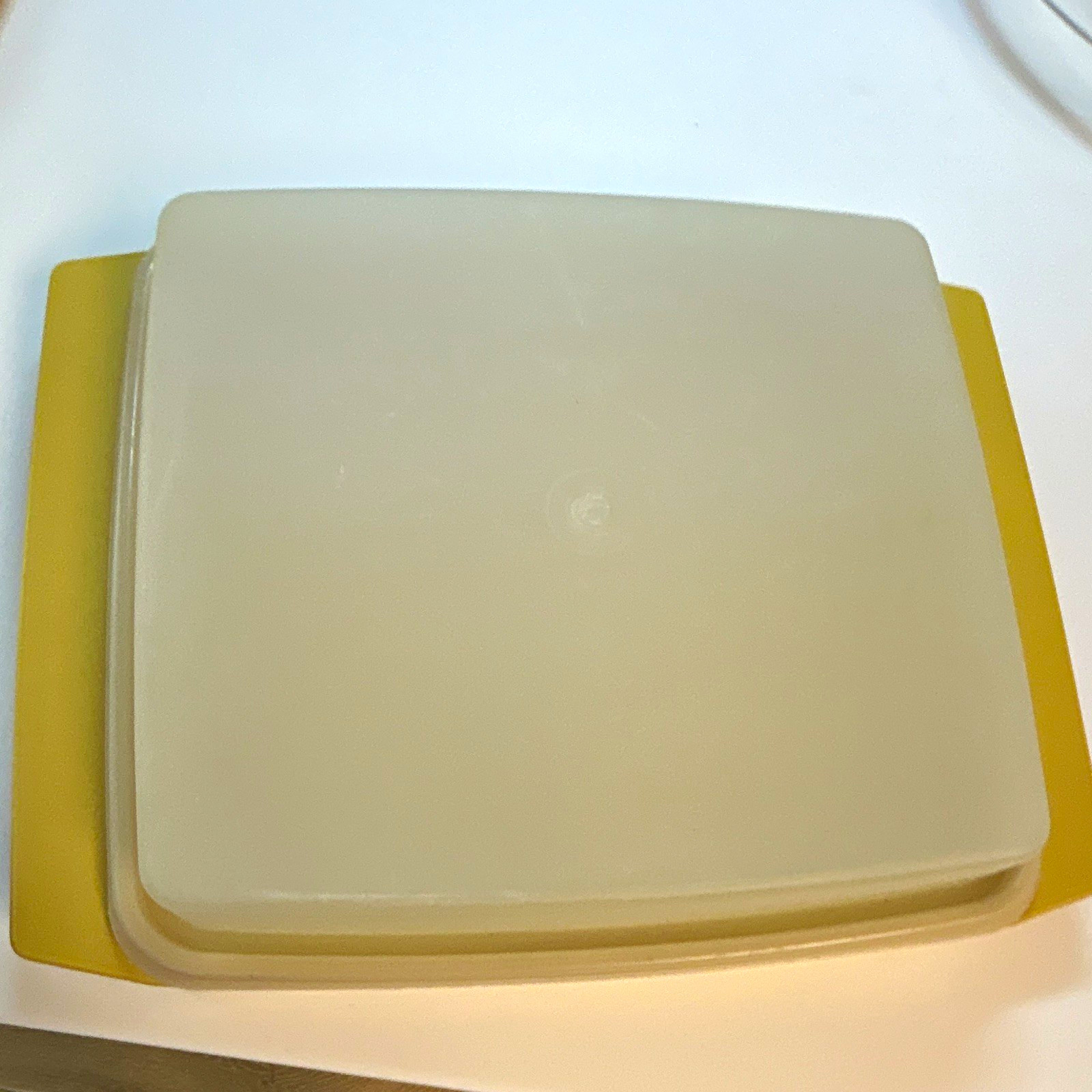 Tupperware 7 oz Square Plastic Food Storage Container, Beige Snap Lid