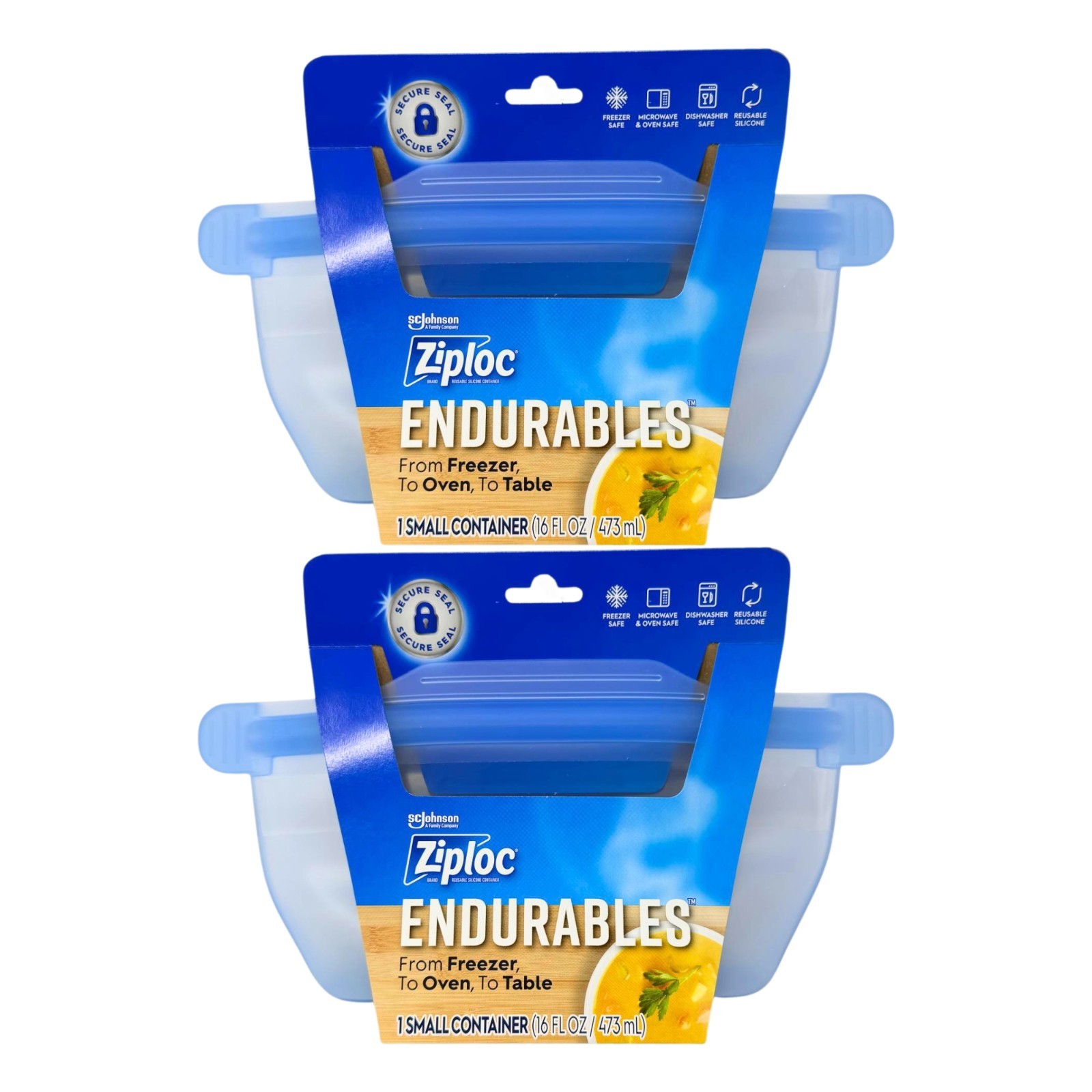 2 Pack – Ziploc Endurables Small Container, Reusable Silicone Bags, 16oz