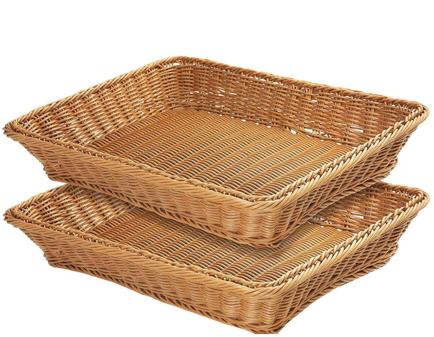 2-Pack 15.8″ Brown Wicker Bread Basket Woven Tabletop Food Serving Basket