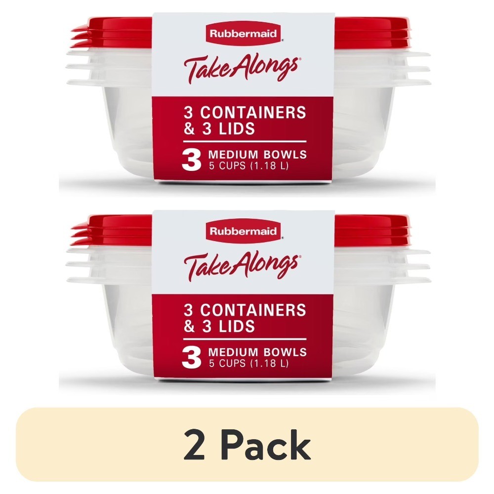 5-Cup Plastic Food Storage Containers with Lids Set of 3 Red Medium Bowls
