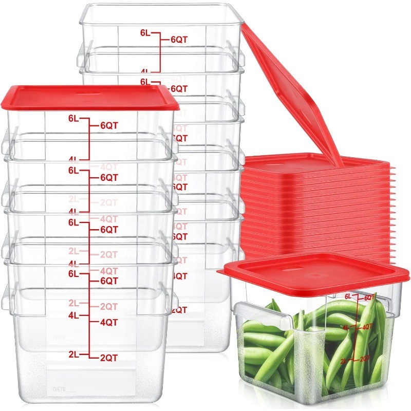 10 Sets 6 Qt Square Food Storage Containers with Lids Commercial Polycarbonate