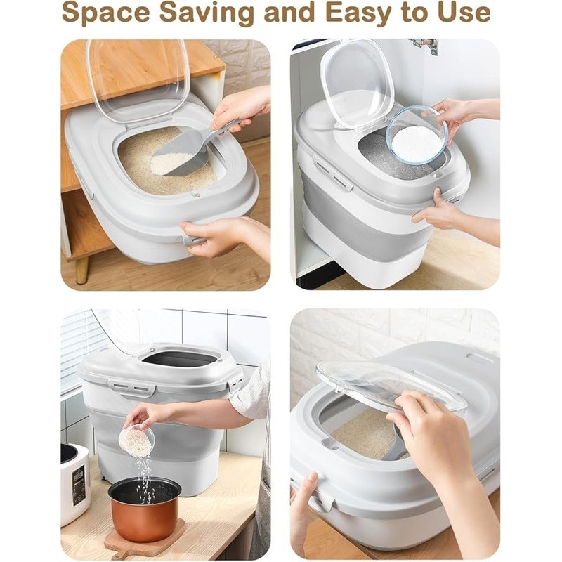 Extra Large Airtight Rice & Pet Food Storage Container W/ Wheels & Accessories