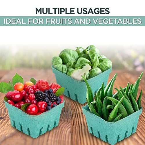 [44 Pack] Pint Green Molded Pulp Fiber Basket for Fruit and Vegetable