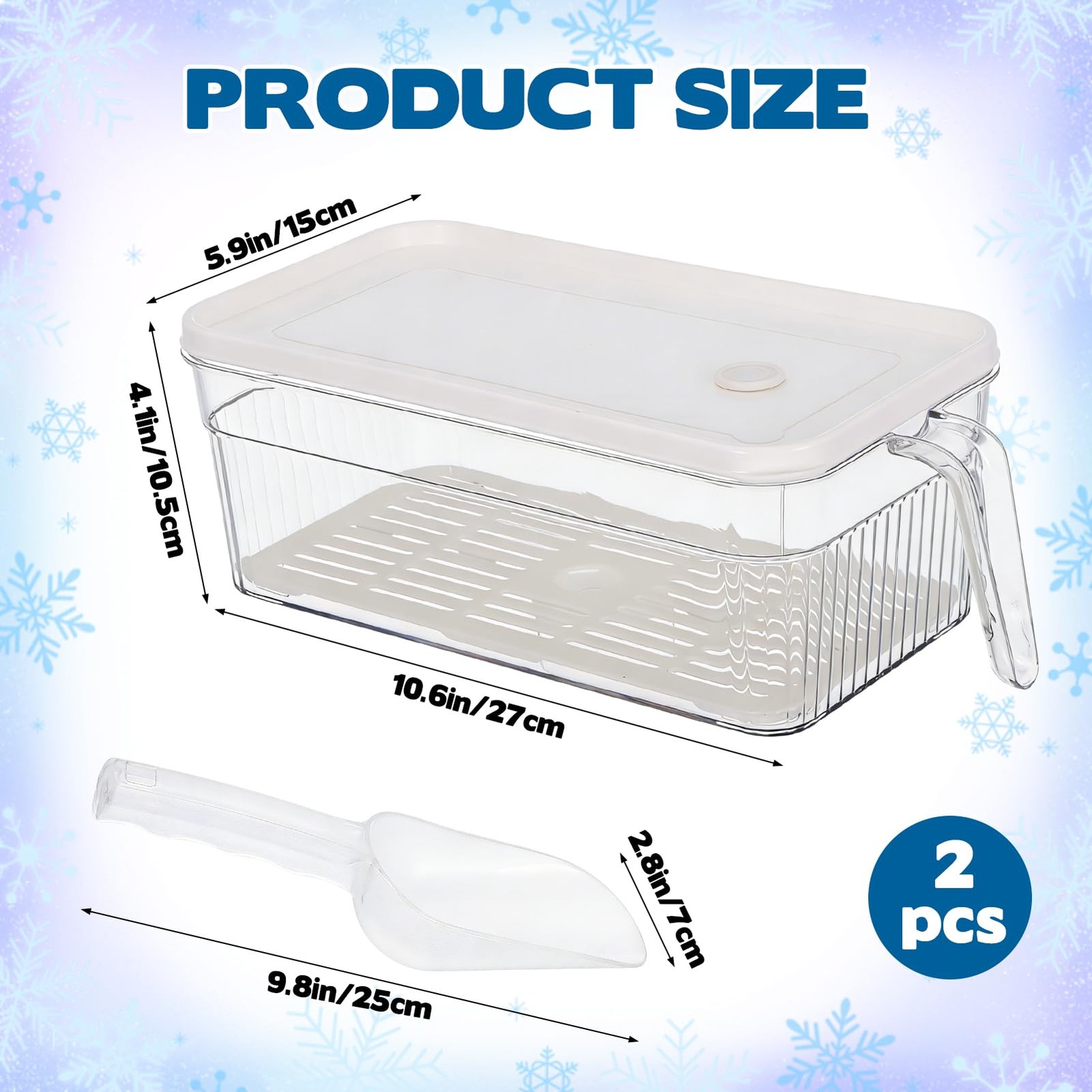 2 Set Ice Bin for Freezer with Lid and 2 Scoop Set Plastic Freezer Ice Bin wi…