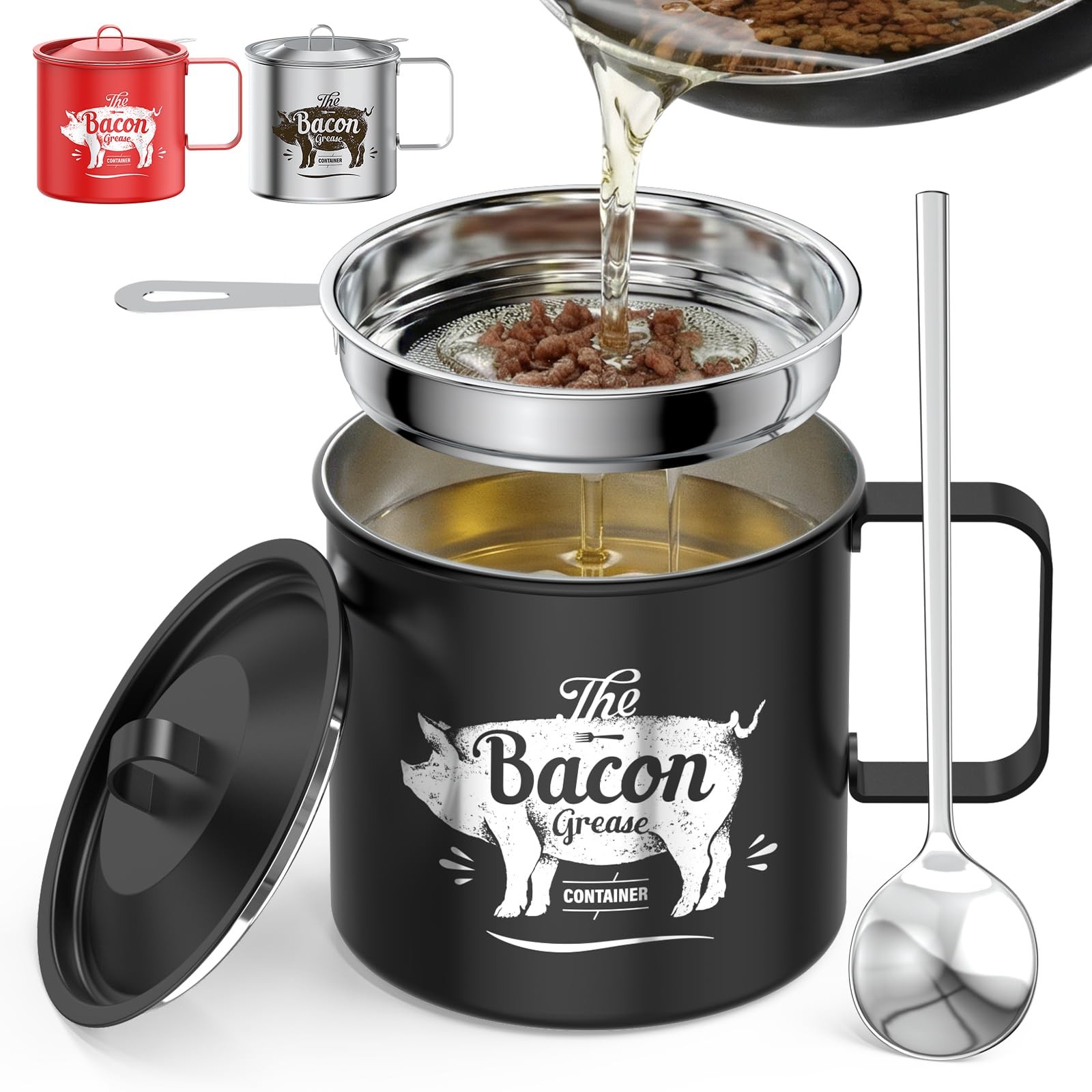 Mini Bacon Grease Saver With Strainer – 20 OZ Stainless Steel Oil Container, …