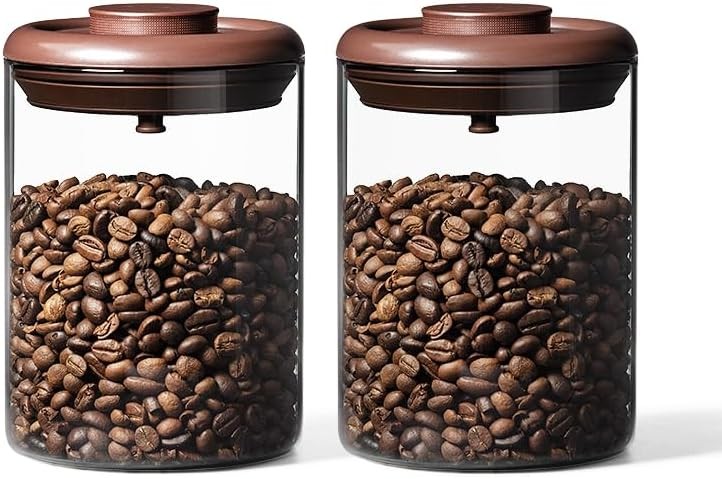 Glass Coffee Canister 900ml x 2 Jar, Airtight Food Storage Container with Pop