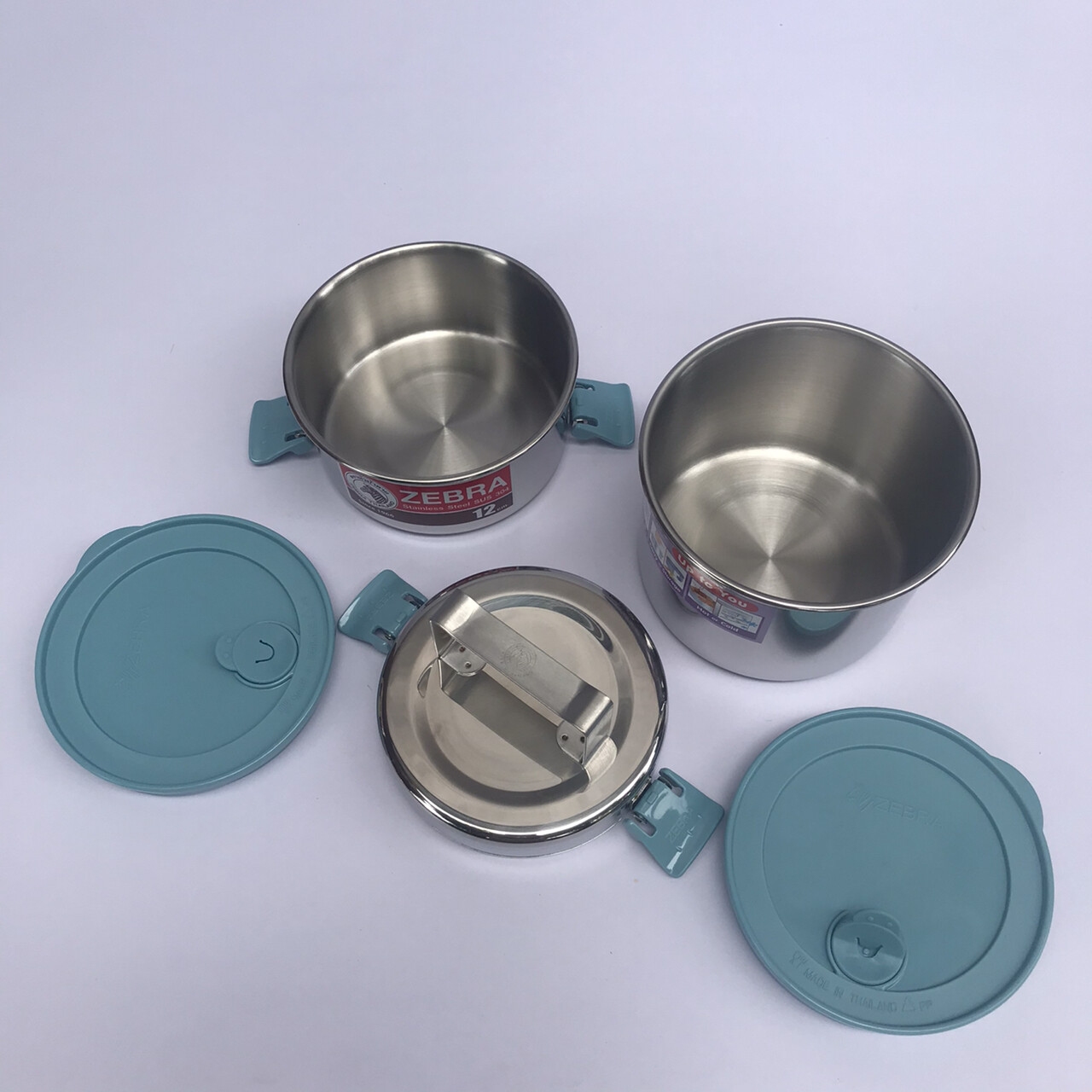 Thai Zebra Brand Stainless Food Carrier Deep Airtight Turquoise Smart Lock 12X2