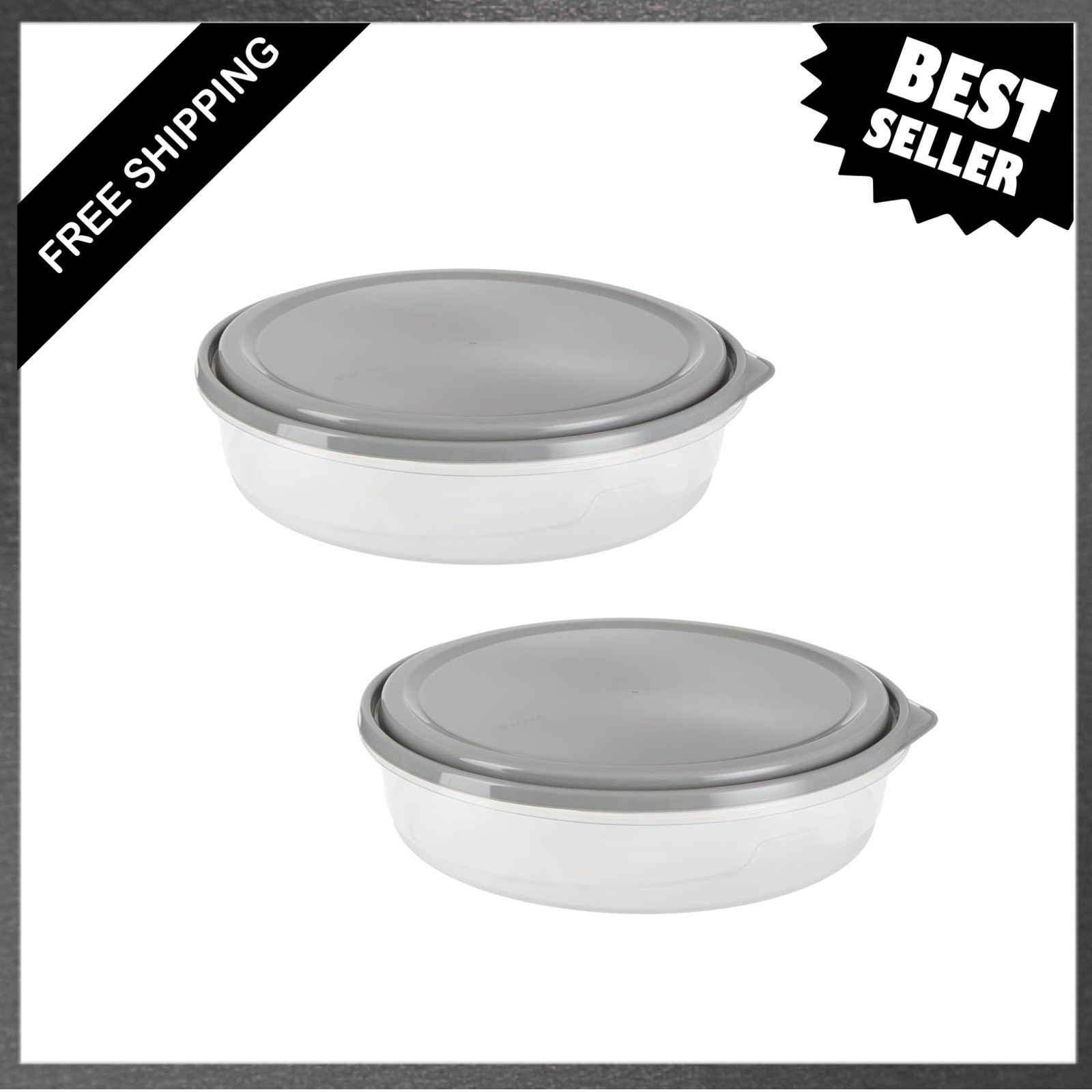 Extra Large 12 Inch Round Food Container BPA Free 2 Pack, Pizza Pie Transport