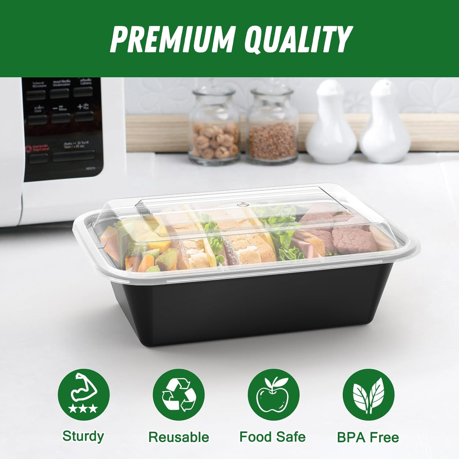 50 Pack (100-Piece) 24 Oz Meal Prep Containers Reusable with Lids, Sturdy Leakpr