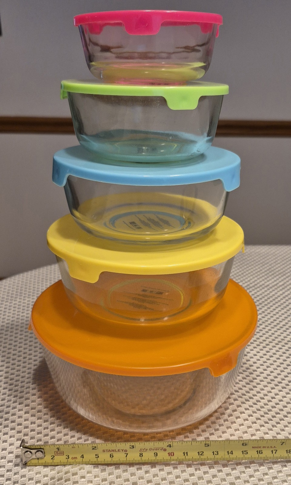 10-Pc Heavy Nesting Glass Food Storage Bowls Containers Multicolor Snap Lids