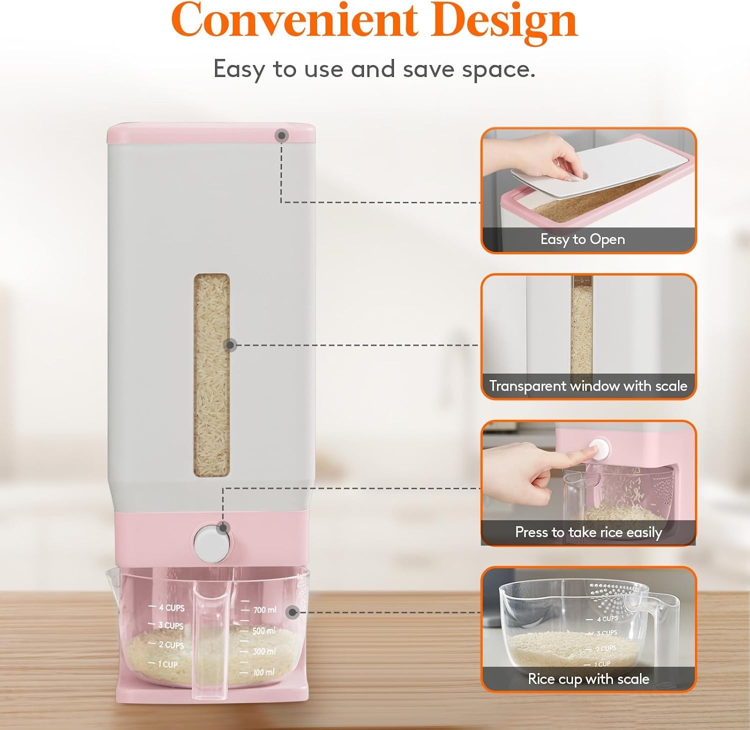 2 Pack Rice Dispenser 25 Lbs(11.3kg Rice Storage Container Sealed Moisture Proof