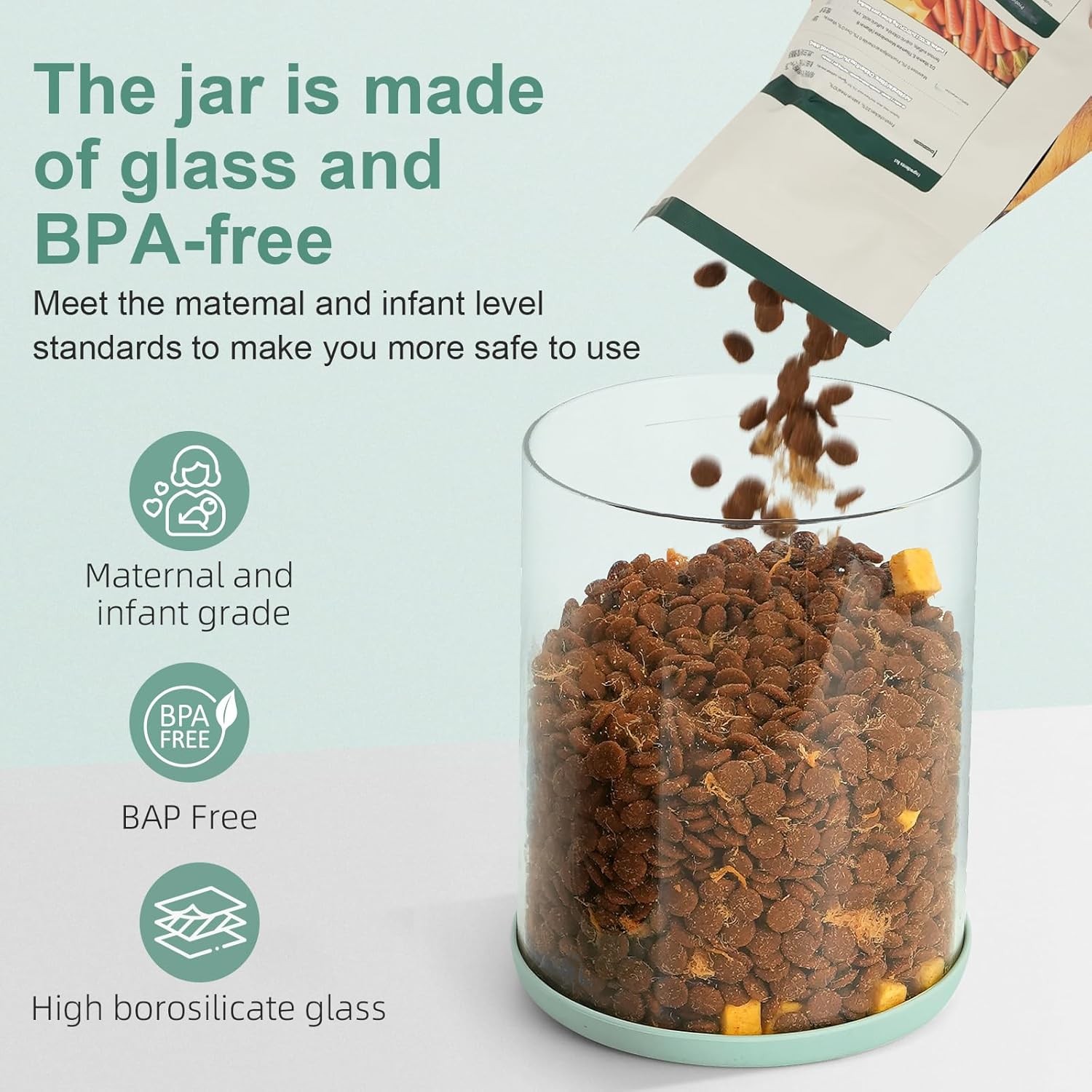 Dog Treat Container Airtight Jar 2.2Qt/2L, Glass Food Jars with One-Touch Lid