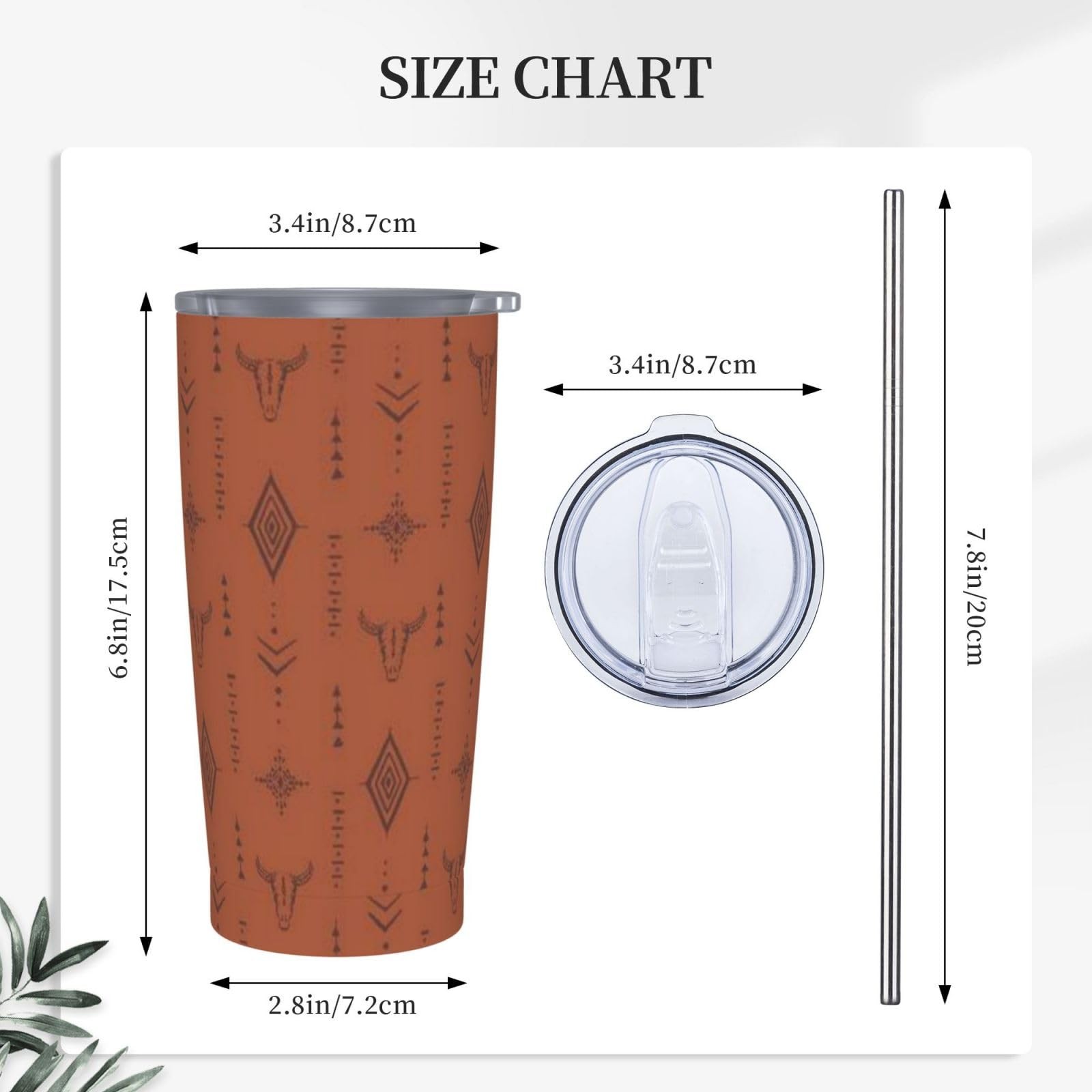 Tounheya Western Bull Tumbler Lid And Straw Boho Brown 20Oz Insulated Stainless
