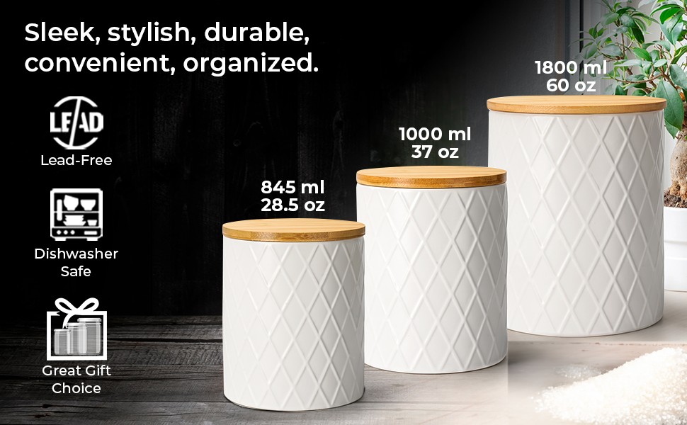 – Set of 3 Canister Sets for Kitchen Counter, Ceramic Kitchen Canister Set with