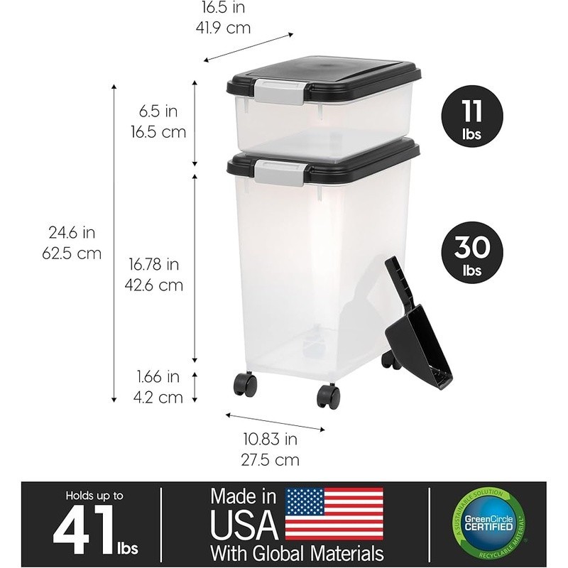 Airtight Pet Food Storage Container W/ Snap Lock Latch & Food Scoop Wheels New