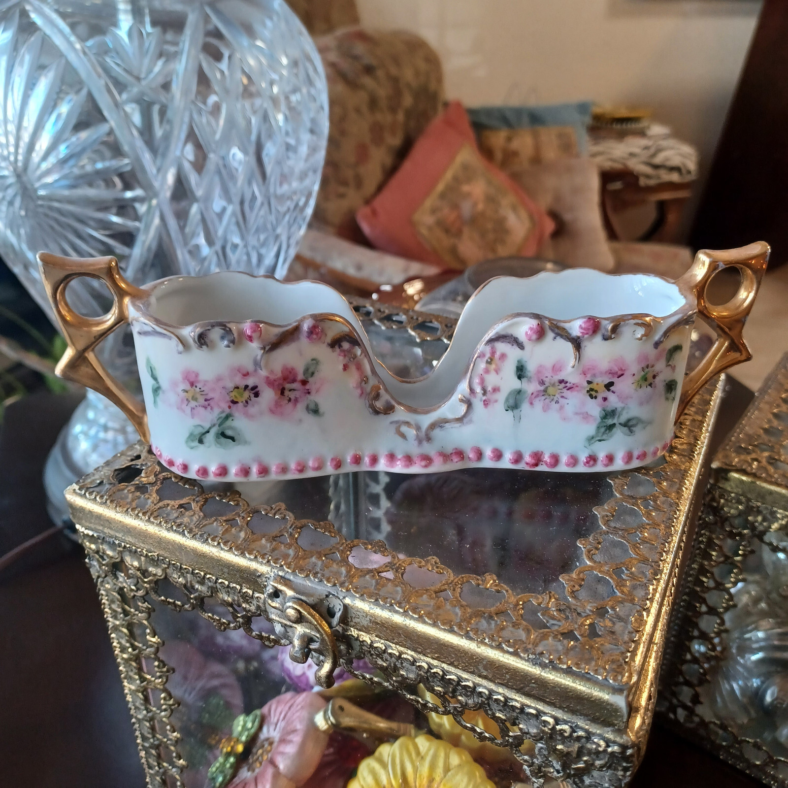 VINTAGE SUGAR PACKET HOLDER~SWEET N LOW~SWEETENER~QTIP VANITY TRAY HAND PAINTED