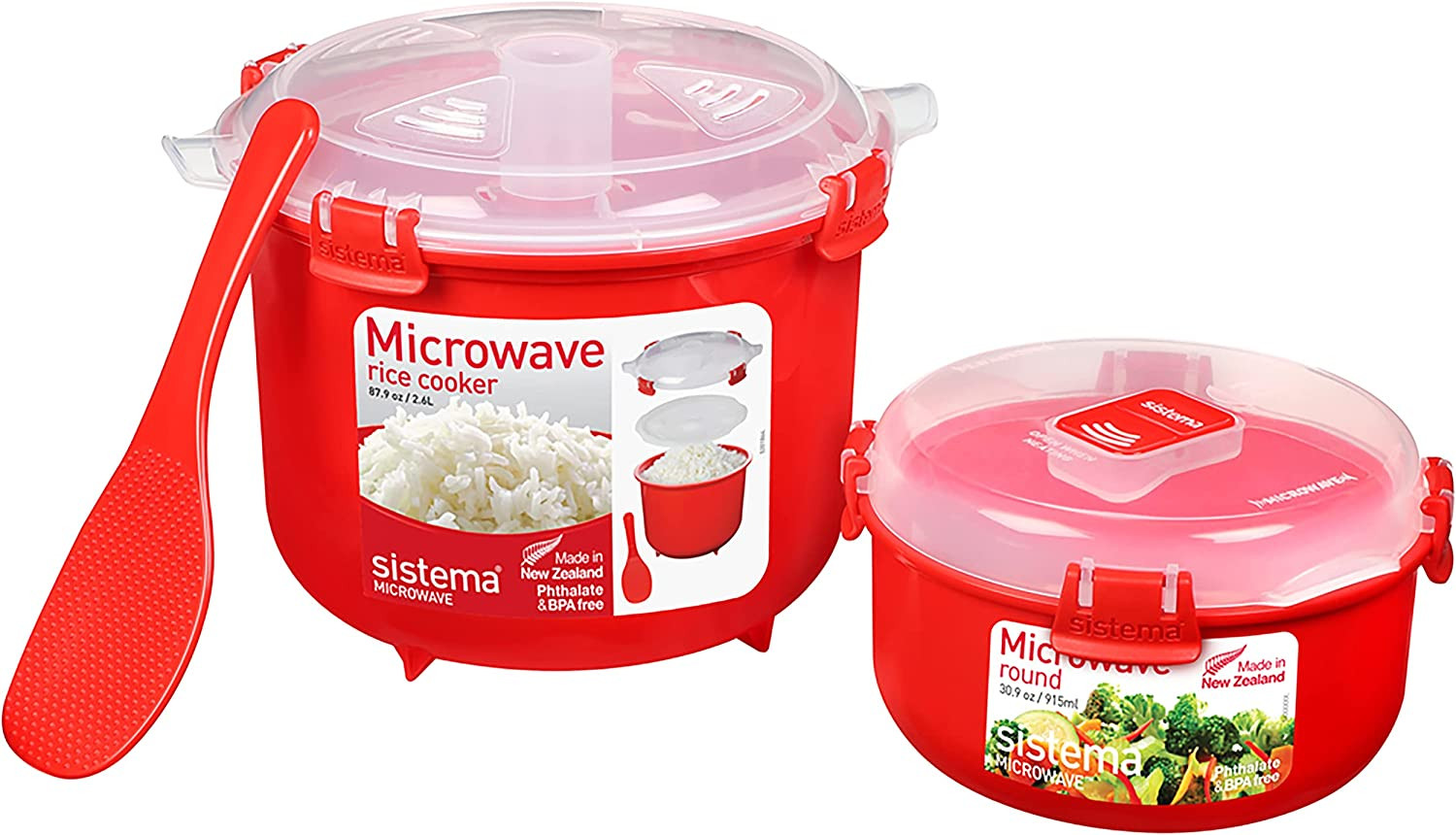 Sistema Heat & Eat Microwaveable Rice Cooker & Food Container Set with Steam Rel
