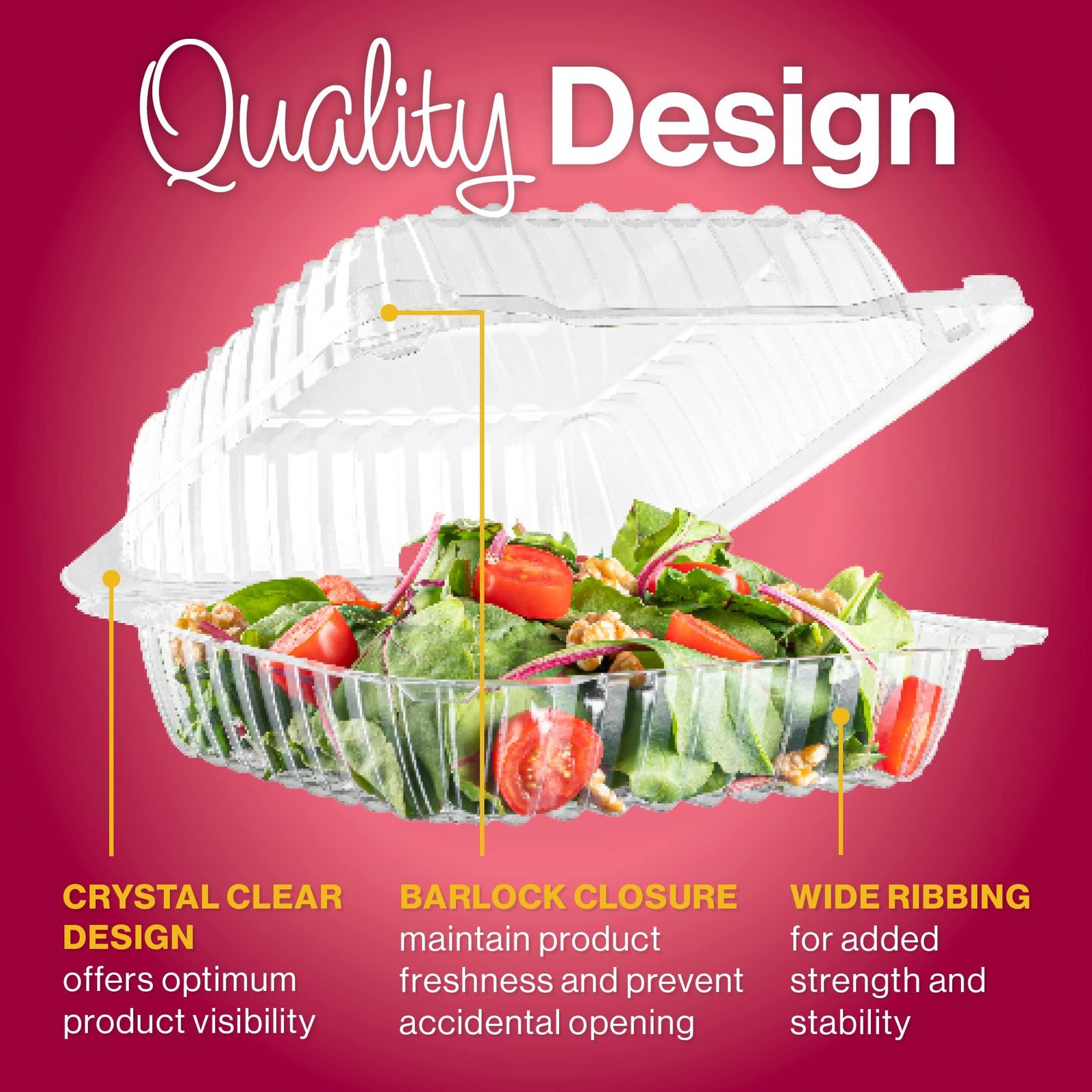 25 Clear Plastic Containers, 8″ X 8″ X 3″ Hinged Lid Togo Clamshell Food Cont…