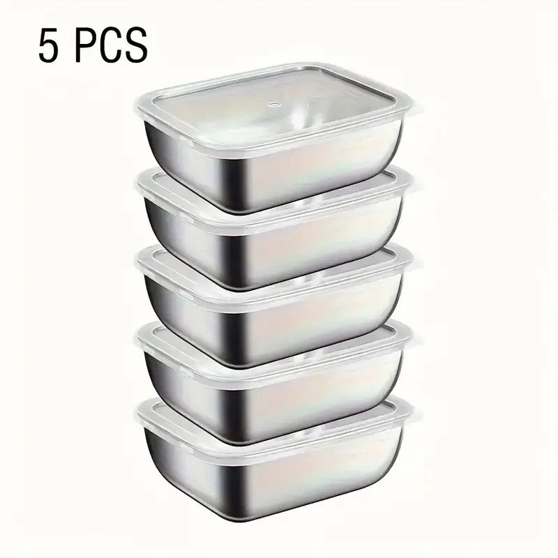 5PCS Stainless Steel Food Storage Containers Stackable Lunch Boxes