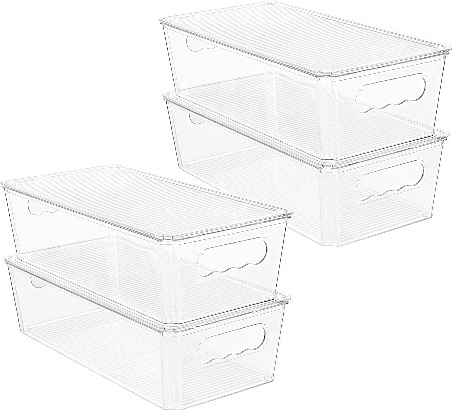 8-Piece Clear Storage Container Set with Lids, Stackable Plastic with Handles