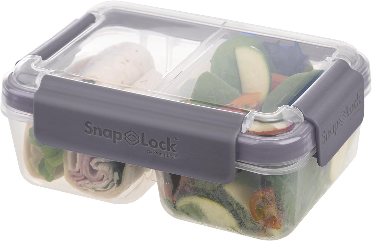 Progressive SNL-1018GY SnapLock 4-Cup Large Divided Lunch Container – Gray