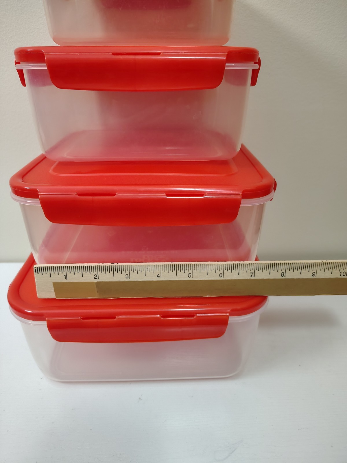 4 Lock & Lock Square Storage Nesting Containers red lids