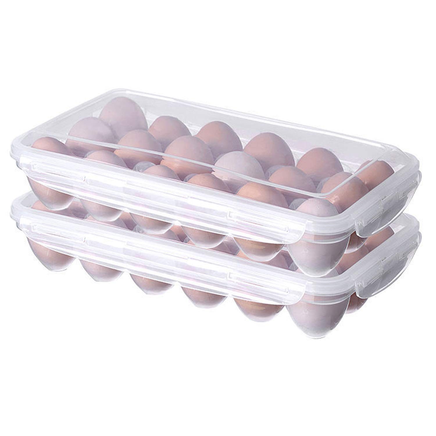 XBY-US 2 Pack Covered Egg Holders For Refrigerator, Plastic Storage Container…